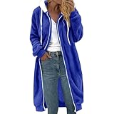 Fleecemäntel mit Reißverschluss für Damen, modisch, Plüsch, mit Kapuze, warm, Winter, lässig, weich, locker, lange Jacke mit Kordelzug, Jacken, blau, 50