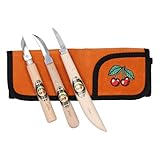 KIRSCHEN Werkzeuge 3307000 | Kirschen-Schnitzmessersatz in Veloursleder-Tasche, 3-teilig - Kerbschnitzmesser für Anfänger & Profis