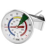 Thermometer Milch für Kaffee mit 175 mm Edelstahlsonde Kaffee Thermometer mit Clip Professionelles Barista-Milchtemperatur-Aufschäumthermometer