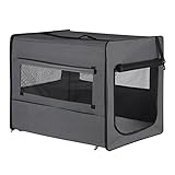 EUGAD Faltbare Hundebox B103xH79xT71cm für große Hunde (Hundehöhe≤65cm&Hundelänge≤90cm) Hundetransportbox Auto Reisebox Autobox Hundetasche Katzentasche Katzenbox Grau 0341GL