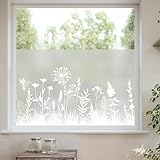 dktie Fensterfolie Blickdicht Sichtschutzfolie Fenster Milchglasfolie Botanisches Muster Statisch Haftend Anti-UV Kein Kleber Wiederverwendbar Geeignet für Wohnzimmer, Schlafzimmer 44,5 x 200 cm