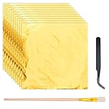150 Blatt Blattgold,Blattgold Essbar,Blattgold Essbar Für Torten,14x14cm Tortendeko Goldfolie Mit Pinzetten Und Bürsten,Blatt Cake Essbare Imitation Papier,Zum Basteln Blattgoldblätter Decoration