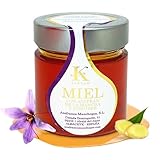 Reiner Orangenblütenhonig mit Bio-Ingwer und Safran aus La Mancha, Natürlicher Bienenhonig aus Spanien, Handwerklicher Rohhonig mit Bio-Ingwer und Safran, Premium-Honig 250 g Glas.