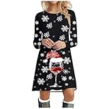 weihnachtskleid Damen elegant, Kleid Weihnachten Damen, Rundhals Minikleid Rot Weinglas Pulloverkleid lustig Tunikakleid Christmas Weihnachtspulli Partykleid Weihnachtsfeier Shirtkleid Oberteile