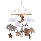 Collazoey Mobile babybett,Mit gehäkelten Sonne,Monden Sternenund Wolken hängenden Dekorationen,Holz Mobile Baby Windspiel,Geschenk für Baby Mädchen oder Jungen (A)