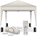 tillvex Pavillon 3x3m wasserdicht + 4er Set Sandsäcke | Pop-Up Faltpavillon stabil & höhenverstellbar | Gartenzelt UV Schutz 50+ | Partyzelt mit Tasche für Garten (Beige)