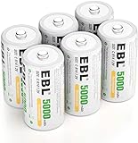 EBL Baby C Akku 5000 mAh - Typ NI-MH wiederaufladbar C Batterien mit Aufbewahrungsbox, Typ C Akku 6 Stücke