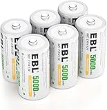 EBL Baby C Akku 5000 mAh - Typ NI-MH wiederaufladbar C Batterien mit Aufbewahrungsbox, Typ C Akku 6 Stücke