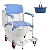 Toilettenstuhl für Senioren, Duschstuhl Toilettenstuhl mit Rollen für Senioren Fahrbar, Klappbar Toilettenrollstuhl mit Armlehne, Duschrollstuhl Maximale Tragfähigkeit von 150kg (Blau 2)