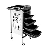 MINRS Friseurwagen, Arbeitswagen Salonwagen mit 5 Ausziehbaren Schubladen 4 Rädern 52 x 36 x 90 cm Kosmetikwagen aus Kunststoff für Friseursalons für Stylist Friseur Haarstyling (Weiß)