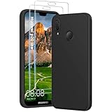 HuwaiH 3 in 1 Hülle für Huawei P20 Lite, Silikon Hülle mit 2 Stück 9H 0.33mm Panzerglas, Upgraded Kameraschutz, Soft Mikrofaserfutter Kratzfeste Stoßfeste Handyhülle für Huawei P20 Lite(Tiefschwarz)