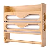 Relaxdays Wandrollenhalter 3 in 1, für Küchenrolle, Alufolie, Frischhaltefolie, Bambus, HxBxT: 27 x 35 x 7 cm, Natur