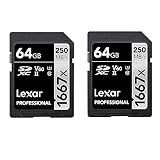 Lexar Professional 1667x SD Karte 64GB 2er-Pack, Speicherkarte SDXC UHS-II, Bis zu 250 MB/s Lesen, Class 10, U3, V60, SD für Professionelle Fotografen, Videofilmer, Enthusiasten (LSD1667064G-B2NAA)