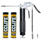 CCLIFE Einhand Fettpresse 6000 PSI mit 2X 400g Mehrzweckfett EP2 Pistolengriff Schmierung Hebelfettpresse