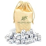 6, 12, 20, 30 oder 50 hochqualitative Würfel von Waldfelsen® Standardgröße 16 mm Acrylwürfel Knobel Spielwürfel Dice 6-seitig sechsseitig Spielzubehör Set mit Stoffbeutel (Weiß, 50 Stück)