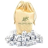 6, 12, 20, 30 oder 50 hochqualitative Würfel von Waldfelsen® Standardgröße 16 mm Acrylwürfel Knobel Spielwürfel Dice 6-seitig sechsseitig Spielzubehör Set mit Stoffbeutel (Weiß, 50 Stück)