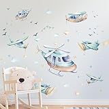 Tanlaby Große Cartoon Flugzeuge Wandsticker Wolke Stern Vogel Wandtattoo Flugzeug Thema Dekoration Selbstklebend Wandaufkleber Abnehmbare für Kinderzimmer Schlafzimmer Wohnzimmer Wanddekoration