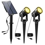 NATPOW Gartenstrahler Solar, Solar Gartenleuchte LED Solarstrahler Solarlampen für garten Außen, IP65 Wasserdicht, 2 Helligkeitsstufe Dusk to Dawn Gartenbeleuchtung für Bäume, Hof, Gartenweg(3000K)