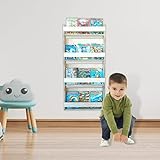 SWEETME Montessorianisches Bücherregal für Kinder, Spielzeugregal, Comic, Bücher, Schlafzimmer, 4 Etagen, niedrige Wandregale