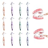 12 Stück Prothesenzahnbürste – Doppelseitige Zahnbürste für Prothesen, Harte Borsten, Ergonomischer Anti-Rutsch-Griff – Zahnprothesen Reiniger Bürste in 4 Farben –Einbüschelzahnbürste