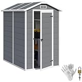 Outsunny Gerätehaus 2,1m², Wasserdicht Gartenhaus mit Boden Pultdach, 131x186x198/172 cm, Geräteschuppen mit Abschließbar Tür, Fenster Fahrradgarage aus Kunststoff, für Hinterhof, Garten, Grau