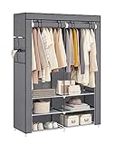 SONGMICS Stoffschrank, Kleiderschrank, 45 x 127 x 176 cm, 2 Hängefächer, mit Ablagen, 4 Seitentaschen, viel Platz, für Schlafzimmer, Wohnzimmer, grau RYG008G02