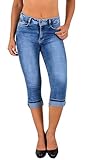 ESRA Damen Capri Hose Damen High Waist Caprihose Kurze Jeans Hose hoher Bund bis Übergröße C21