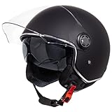 VINZ Pavia Jethelm mit Doppelvisier | Roller Helm Fashionhelm | In Gr. XS-XXL | Jet Helm mit Sonnenblende | ECE 22.06 Zertifiziert | Motorradhelm mit Visier - Mattschwarz