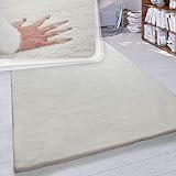 Paco Home Hochflor Teppich Wohnzimmer Schlafzimmer Shaggy Modern Flauschiger Fellteppich Weich Fell Imitat Kunstfell Einfarbig, Grösse:160x230 cm, Farbe:Creme