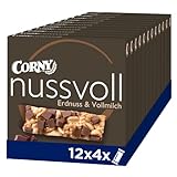 Nussriegel Corny Nussvoll Erdnuss und Vollmilch, mit Erdnüssen und Schokostücken, 12x96g