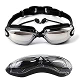 HSTWODE-Optische Schwimmbrille mit Sehstärke Einteilige Schwimmbrille mit Ohrstöpsel, Dioptrien: -1,5 bis -8,0,Anti-Beschlag-UV-Schutz.austauschbare Nasenauflagen. (Schwarz |-3.5)