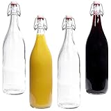 mikken 4 x Glasflasche 1 Liter mit Bügelverschluss aus Porzellan inkl. Etiketten