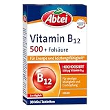 Abtei Vitamin B12 plus Folsäure - für Energie und Leistungsfähigkeit - hochdosiert mit 500µg Vitamin B12 und 200µg Folsäure, 1 x 30 Tabletten