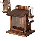 Uozonit Eichhörnchen-Futterbox, Streifenhörnchen-Futterbox mit Wasserflasche, Holz-Wandhalterung, Futterhaus für Vogelfutter, Nüsse, Maiskolben, Garten, Baum, Balkon, Hinterhof, Outdoor