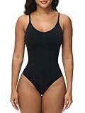 Breampot Shapewear Damen Bauchweg Bodysuit Formender Vielseitige Body Shper Frauen atmungsaktiven Materialien mit Verstellbarer Schultergurt (S/M, Tanga-Schwarz)