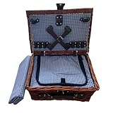 Pcivzxam Geeignet für 4 Personen Weide Picknickkorb Camping Lunchbox Set Eisbeutel Isolierung Tragbare Einkaufstasche (Blau)