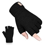 SUTIYO Fingerlose Handschuhe Herren Damen, Kaschmir Strick Handschuhe Warme Ohne Finger, Fingerless Gloves Winterhandschuhe Arbeits Autofahren Radfahren Sport (Schwarz)