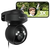 Reolink 5MP PTZ Überwachungskamera Aussen WLAN, 3X Optischer Zoom, 2,4/5GHz WLAN Kamera Outdoor mit Automatischer Verfolgung, Personen-/Fahrzeugerkennung, Vollfarb-Nachtsicht, E1 Outdoor Schwarz
