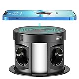 Versenkbar Steckdosenturm mit USB, THOWALL Versteckte Tisch-Einbau-Steckdose mit & Wireless Charger, Mehrfachstecker mit 4 Schukosteckdose & 2 USB & HDMI-Anschluss & Netzwerkanschlüssen RJ45
