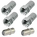 4X F-Stecker 5mm + 2X F-Verbinder Sat Kupplung Buchse/Buchse
