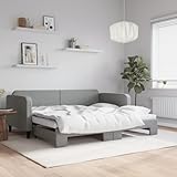 Youuihom Bodenbett Federbettrahmen Plattform-Bettgestell Schlafzimmer-Möbel Tagesbett Ausziehbar Hellgrau 90x200 cm Stoff Geeignet für Studentenwohnheim,Wohnung, Büro