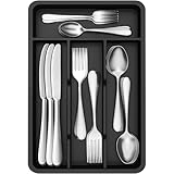 Lifewit kleiner Besteckkasten für Schubladen, 4 Fächern Besteck Organizer, 19,8 x 31,5 cm Schublade Organizer Küche, Besteckeinsatz Utensilienhalter aus Kunststoff für Löffe/Gabeln/Messer, Schwarz