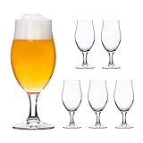 Bormioli Rocco 6er-Set Bierglas Executive 0.3L geeicht edle Bier-Tulpe Stiel-Gläser klar Cocktail-Becher Glas-Geschirr Party-Kelche