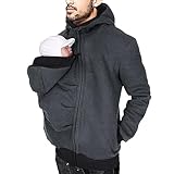 Oanviso Känguru Hoodie für Herren Babytrage Pullover Warme Babytrage Mantel Langarm Kapuzenjacke Känguru Shirt für Papa und Baby 2 in1 Tragejacke Männer Comfort Kängurujacke A Grau L