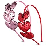 Warmhm 2 Stück Valentinstag-Herz-Stirnbänder Mit Pailletten Herz-Stirnband Glitzer-Haar-Accessoires Für Frauen Mädchen Kinder Herz-Haarreifen Für Valentinstag Neujahr Geburtstag Hochzeit