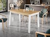 FURNISTAR Esstisch Orion A 85 x 150-198 cm - Esszimmertisch Artisan Eiche Platte, Küchentisch mit Metallbeinen Weiß, Industrial Design Tisch für 6-8 Personen