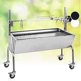 OneConcept 2-in-1 Rotisserie Grill mit Motor mit Drehspieß, Großer Spießgrill für Hähnchen & Spanferkel, Spieß mit Edelstahl-Rost, Holzkohlegrill mit Bodenrollen