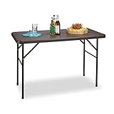 Relaxdays Gartentisch klappbar BASTIAN, rechteckig H x B x T: 74 x 121,5 x 61,5 cm, Metall, Kunststoff, Rattan-Optik, braun