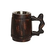 GoCraft Handgefertigter Holz-Bierkrug mit 530 ml Edelstahlbecher | tolle Biergeschenkideen aus Holz für Männer | Vintage Barzubehör – Fassbraun klassisches Design