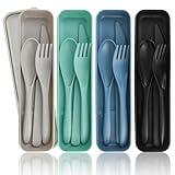 NVGVUP 4 Plastik Besteck Set, Mehrweg Reisebesteck mit Etui, Camping Besteck mit Löffel Messer Gabel, Tragbare Utensilien für Lunchbox, Kunststoff-Besteckset für Reisen, Picknick, Schule, Büro